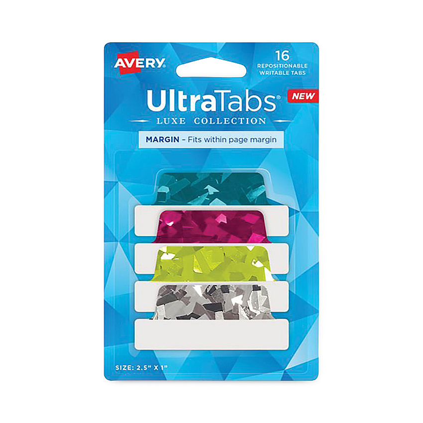 Avery Ultra Tabs Luxe Collection Repositionable Tabs, 1/5-Cut Tabs, Assorted Jewel Prism, 2.5" Wide, 16/Pack (74147)