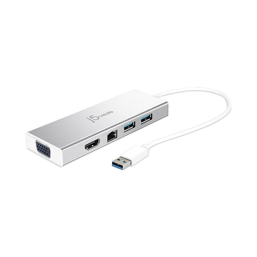 j5create Dual Monitor Docking Station for PC/Mac, Silver (JUD380)