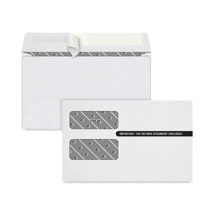 TOPS 1099 Self-Seal Security Tinted Double Window Envelope, Square Flap, Self-Adhesive Closure, 5.63 x 9.5, White, 100/Pack (7535PS100)