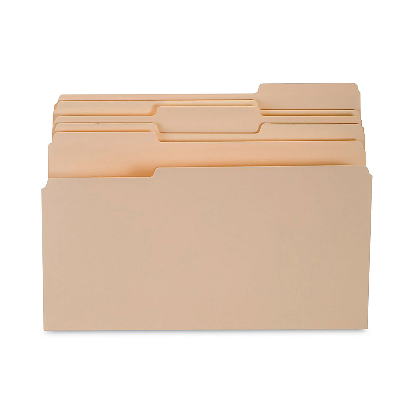 TRU RED 30% Recycled Top Tab File Folders, 1/3-Cut Tabs: Assorted, Legal Size, Manila, 24/Pack (235408)