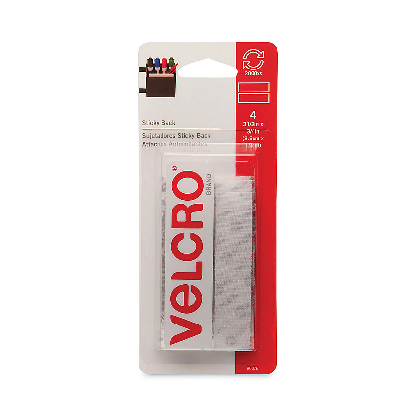 VELCRO Brand Sticky-Back Fasteners, Four 0.75" x 3.5" Strips, White (90076)
