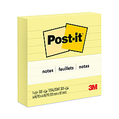 Post-it Notes Original Pads in Canary Yellow, Note Ruled, 4" x 4", 300 Sheets/Pad (675YL)