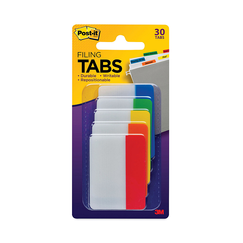 Post-it Tabs Tabs, 1/5-Cut Tabs, Assorted Primary Colors, 2" Wide, 30/Pack (686ROYGB)