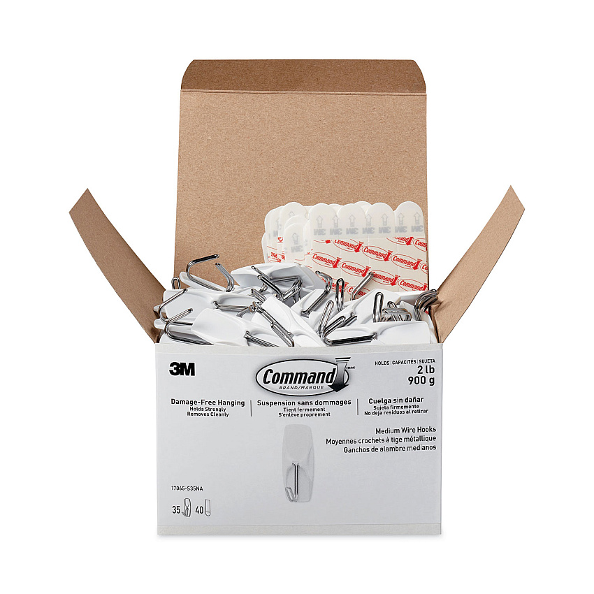 Command General Purpose Hooks, Metal, White, 2 lb Cap, 35 Hooks and 40 Strips/Pack (17065S35NA)