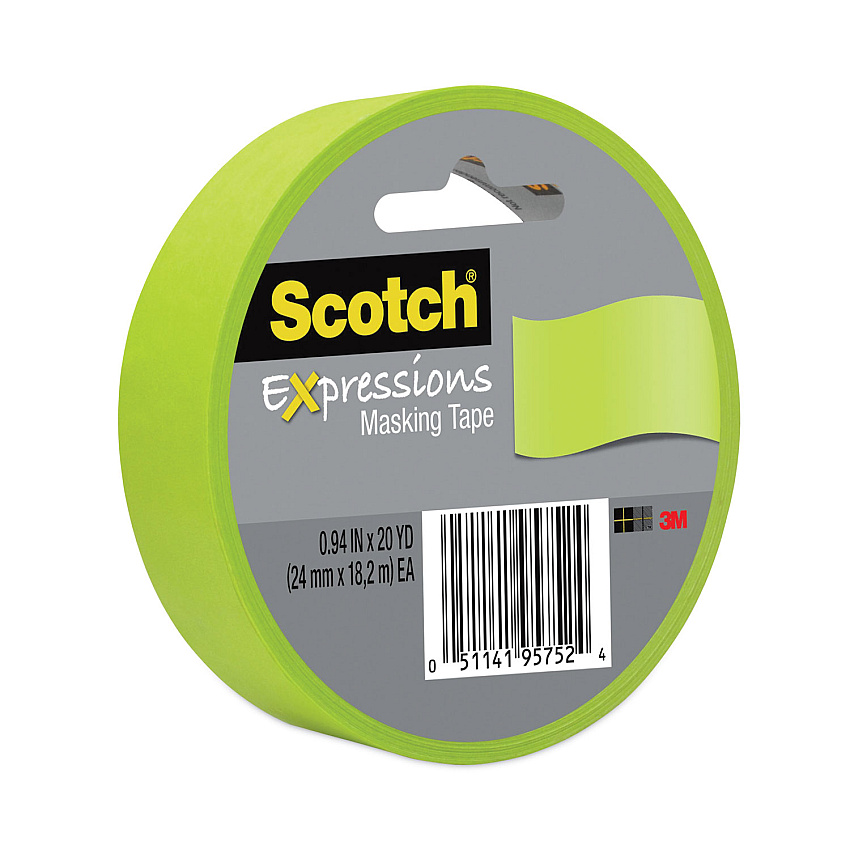 Scotch Expressions Masking Tape, 3" Core, 0.94" x 20 yds, Lemon Lime (3437GRN)