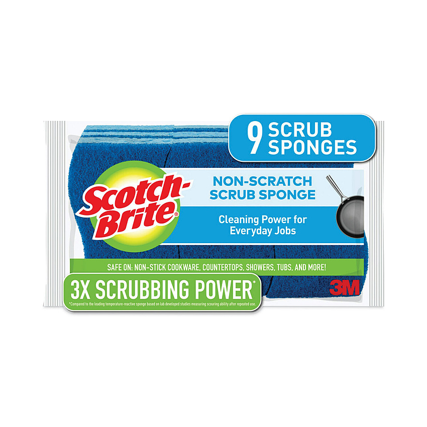 Scotch-Brite Non-Scratch Multi-Purpose Scrub Sponge, 4.4 x 2.6, 0.8" Thick, Blue, 9/Pack (5295PK)
