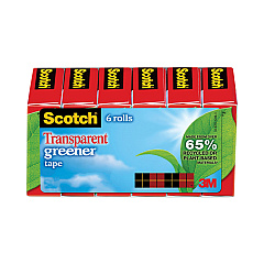 Scotch Transparent Greener Tape, 1" Core, 0.75" x 75 ft, Transparent, 6/Pack (6126P)