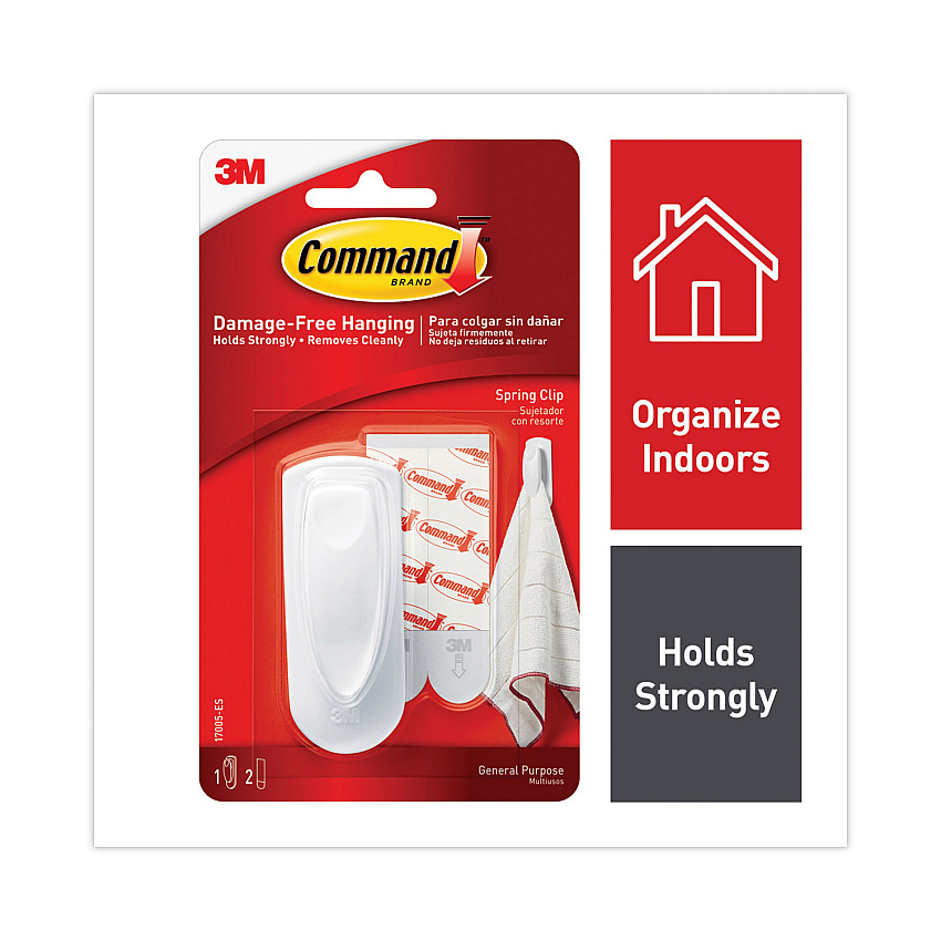 Command Spring Hook, 1 1/8w x 3/4d x 3h, White, 1 Hook/Pack (17005ES)