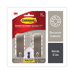 Command Decorative Hooks, Medium, Brushed Nickel, 2 Hook and 4 Strips/Pack (17034BN2ES)