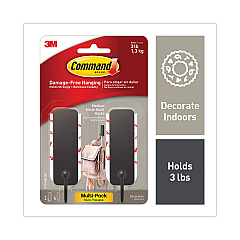 Command Decorative Hooks, Medium, Matte Black, 2 Hook and 4 Strips/Pack (17034MB2ES)