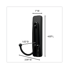 Command Adhesive Mount Metal Hook, Large, Double Hook, Matte Black Finish, 4 lb Capacity, 1 Hook and 1 Strip/Pack (17036MBES)