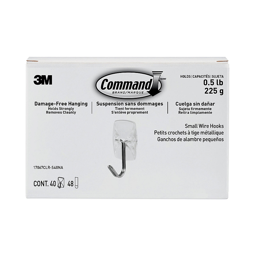 Command Clear Hooks and Strips, Plastic/Metal, Small, 40 Hooks and 48 Strips/Pack (17067CLRS40N)