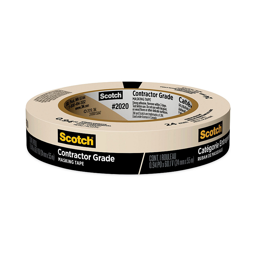 Scotch Commercial-Grade Masking Tape for Production Painting, 3" Core, 0.94" x 60 yds, Natural (20201ABK)