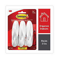 Command Designer Hooks, Plastic, White, 3 lb Cap, 6 Hooks and 12 Strips/Pack (170816ES)