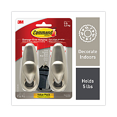 Command Adhesive Mount Metal Hook, Large, Brushed Nickel Finish, 2 Hooks and 4 Strips/Pack (FC13BN2ES)