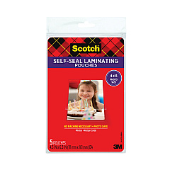 Scotch Self-Sealing Laminating Pouches, 9.5 mil, 4.38" x 6.38", Gloss Clear, 5/Pack (PL900G)