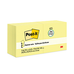 Post-it Greener Notes Original Recycled Pop-up Notes, 3" x 3", Canary Yellow, 100 Sheets/Pad, 12 Pads/Pack (R330RP12YW)