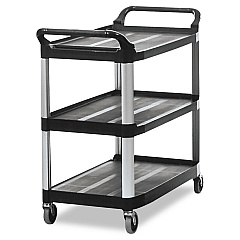 Rubbermaid Commercial Open Sided Utility Cart, Three-Shelf, 40.63w x 20d x 37.81h, Black (409100BLA)