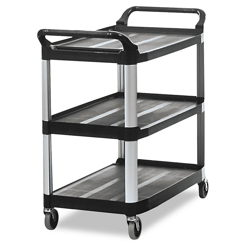 Rubbermaid Commercial Open Sided Utility Cart, Three-Shelf, 40.63w x 20d x 37.81h, Black (409100BLA)