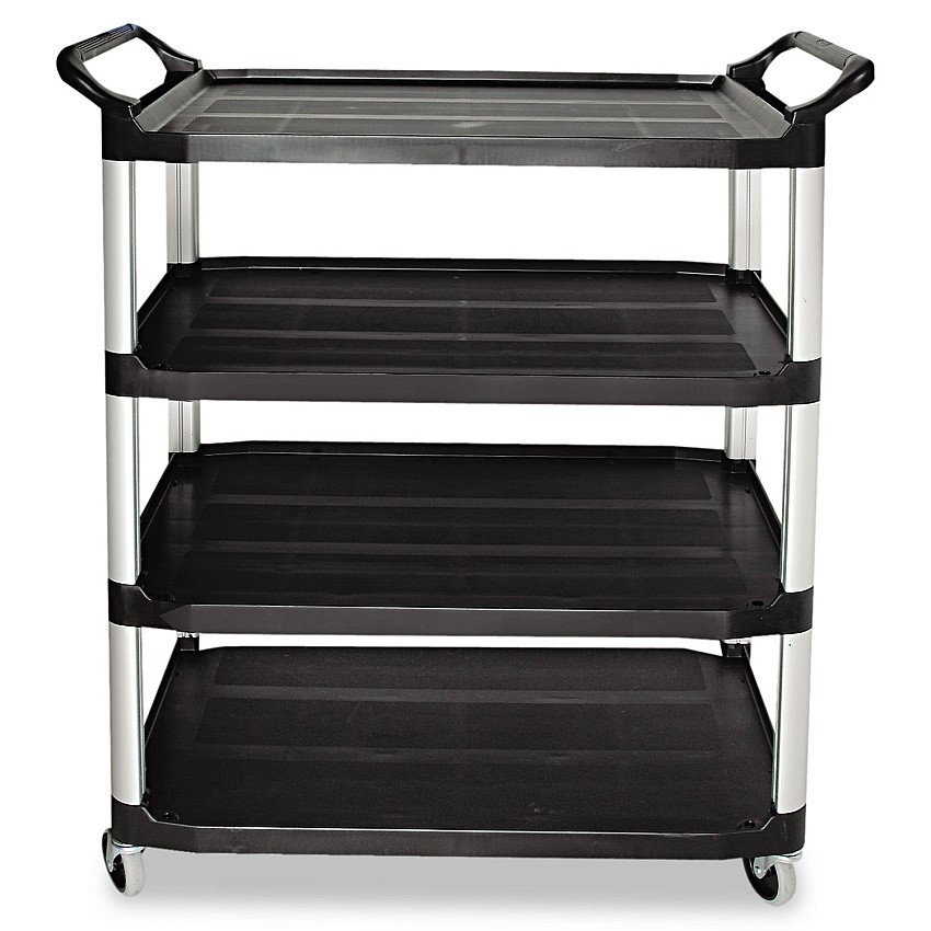 Rubbermaid Commercial Open Sided Utility Cart, Four-Shelf, 40.63w x 20d x 51h, Black (409600BLA)