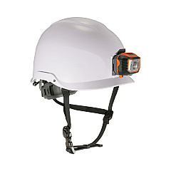 ergodyne Skullerz 8974LED Class E Safety Helmet with 8981 Universal LED Headlamp, 6-Point Ratchet Suspension, White (60201)