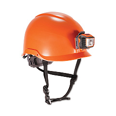 ergodyne Skullerz 8974LED Class E Safety Helmet with 8981 Universal LED Headlamp, 6-Point Ratchet Suspension, Orange (60213)