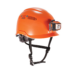 ergodyne Skullerz 8975LED Class C Safety Helmet with 8981 Universal LED Headlamp, 6-Point Ratchet Suspension, Orange (60207)