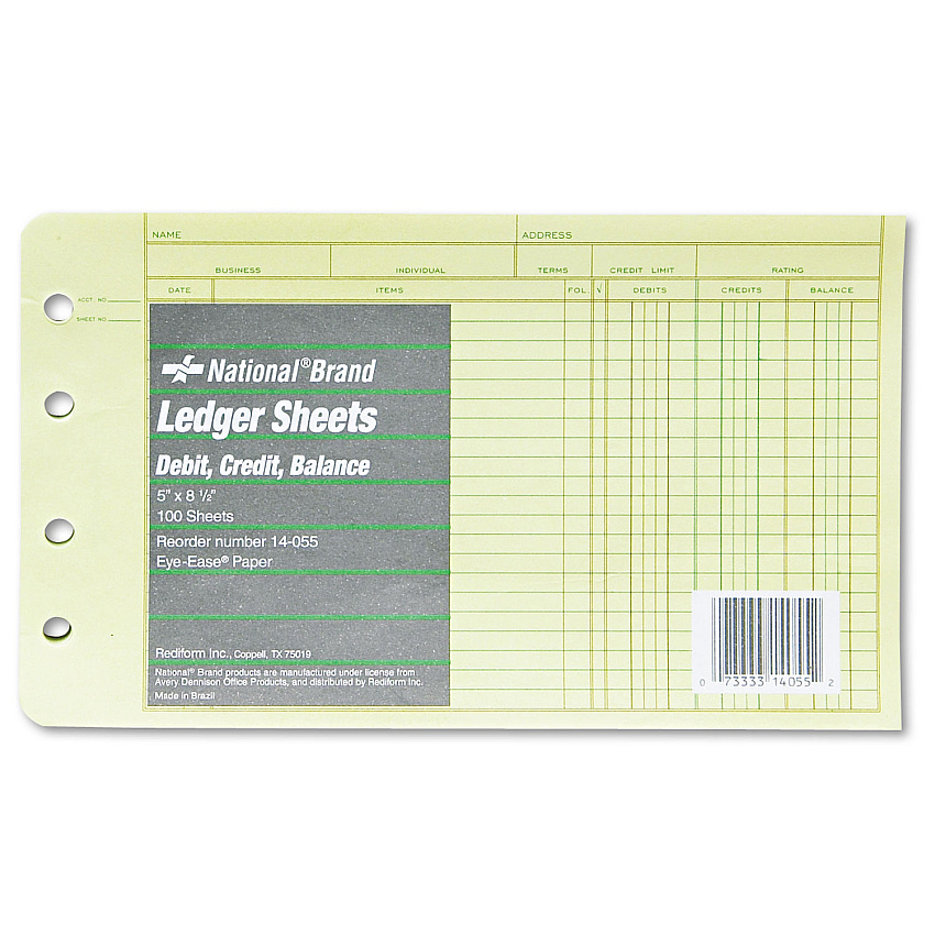 National Four-Ring Binder Refill Sheets, 5 x 8.5, Green, 100/Pack (14055)