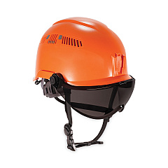 ergodyne Skullerz 8975V Class C Safety Helmet with 8991 Visor Kit, Smoke Lens, 6-Point Ratchet Suspension, Orange (60222)