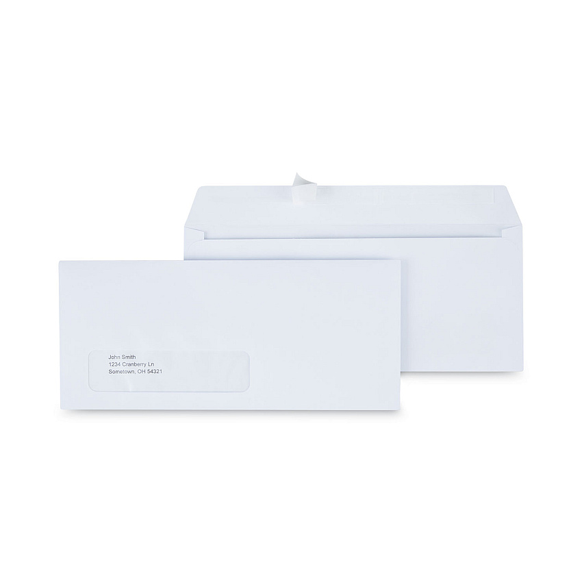 Universal Peel Seal Strip Business Envelope, #10, Square Flap, Self-Adhesive Closure, Lower Left Window, 4.13 x 9.5, White, 500/Box (UNV36005)