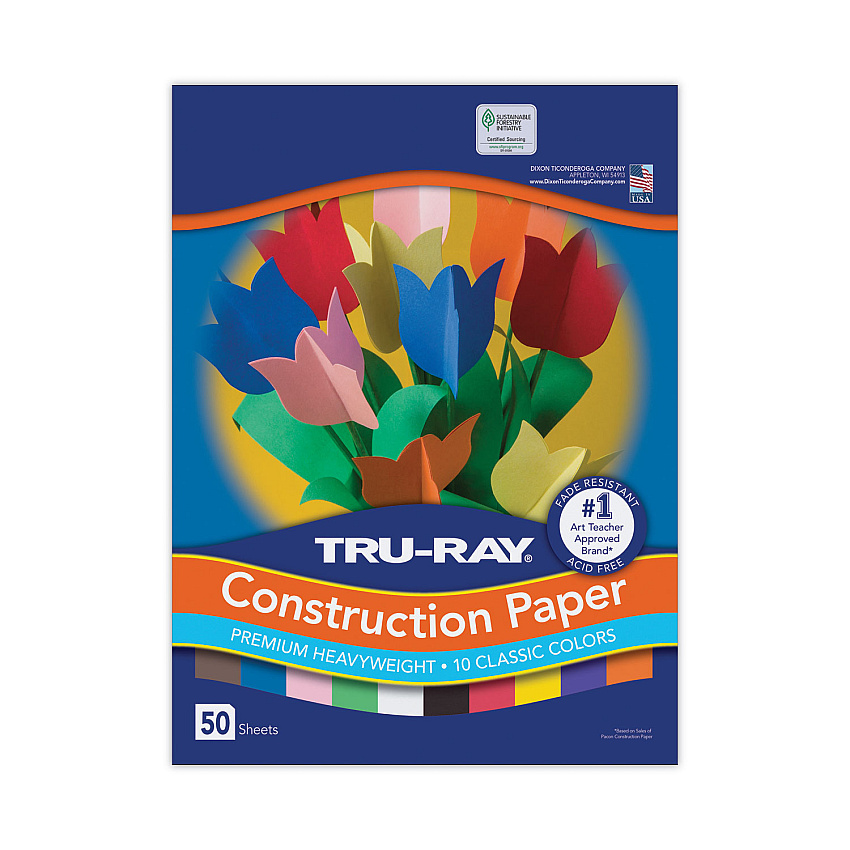 Pacon Tru-Ray Construction Paper, 76lb, 12 x 18, Assorted Standard Colors, 50/Pack (103063)