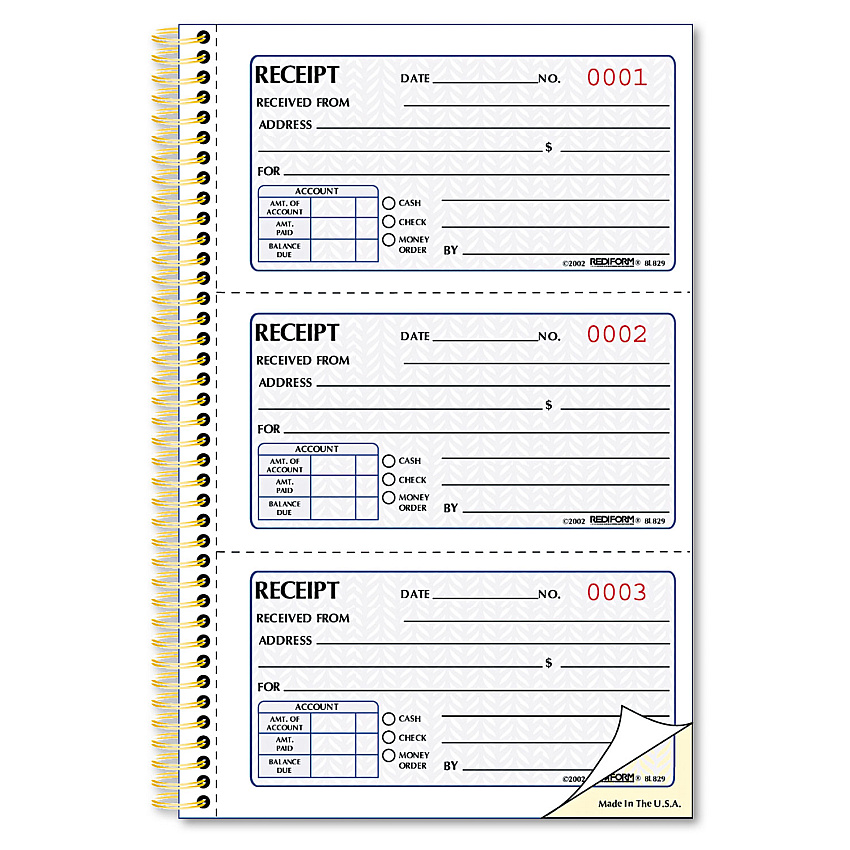 Rediform Money Receipt Book, Two-Part Carbonless, 5 x 2.75, 3/Page, 225 Forms (8L829)