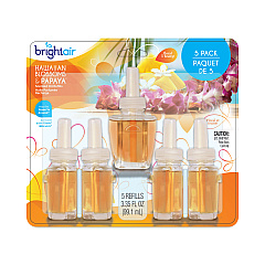 BRIGHT Air Electric Scented Oil Air Freshener Refill, Hawaiian Blossoms and Papaya, 0.67 oz Bottle, 5/Pack, 6 Pack/Carton (900668CT)