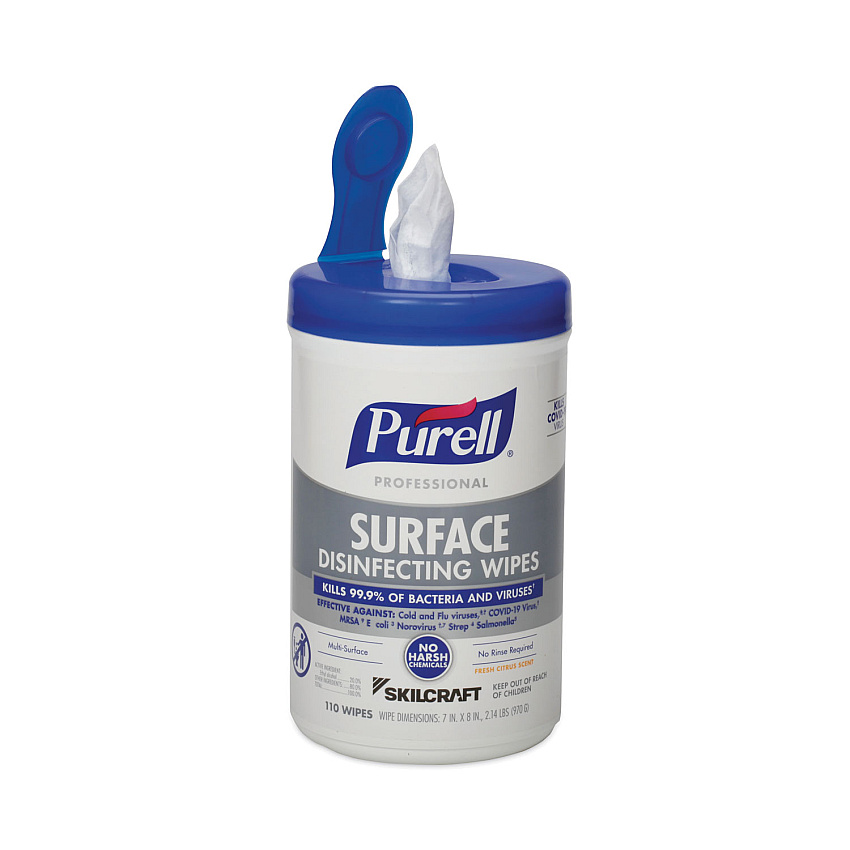 AbilityOne 7930016997555, SKILCRAFT, Purell Professional Surface Disinfecting Wipes, 7 x 8, 110/Canister, 6/Carton