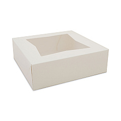 White Window Bakery Boxes With Attached Flip Top, 4-corner Beers Design, 8 X 8 X 2.5, White, Paper, 200/carton