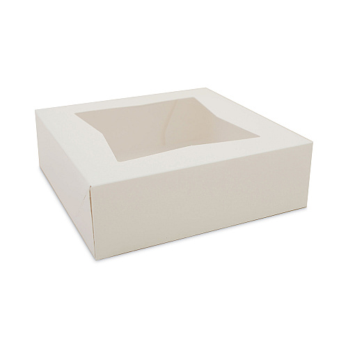 White Window Bakery Boxes With Attached Flip Top, 4-corner Beers Design, 8 X 8 X 2.5, White, Paper, 200/carton