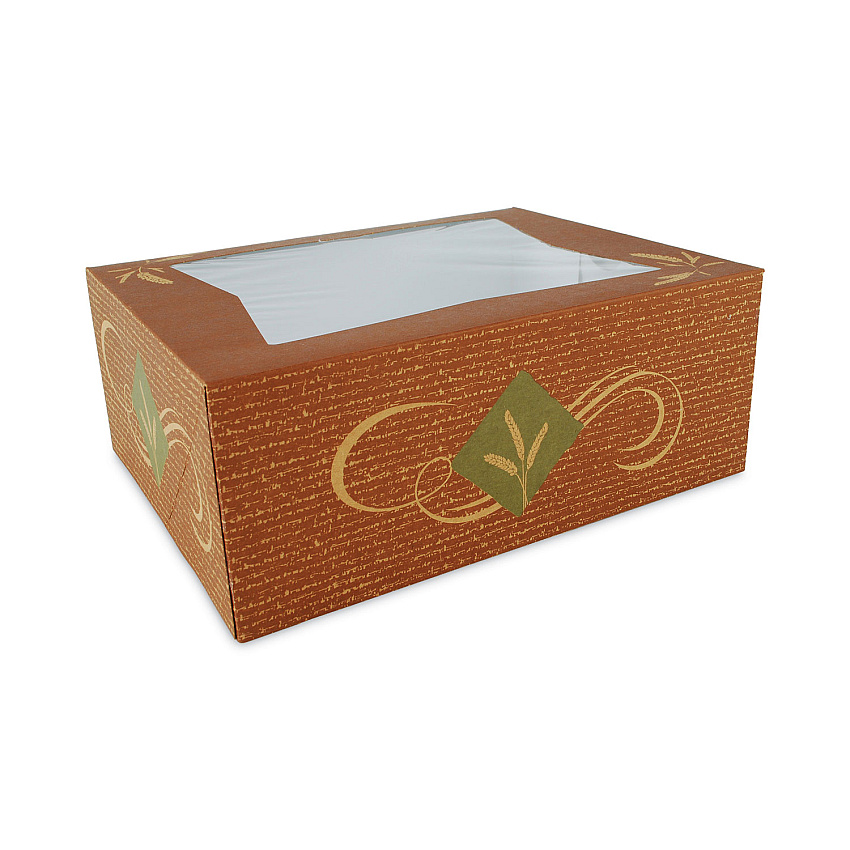 Hearthstone Window Bakery Boxes With Attached Flip Top, 4-corner Beers Design 14 X 10 X 4, Brown, Paper, 100/carton