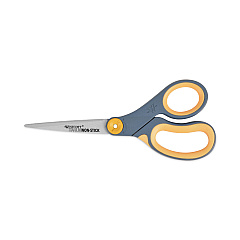 Westcott Non-Stick Titanium Bonded Scissors, 8" Long, 3.25" Cut Length, Gray/Yellow Straight Handle (14849)