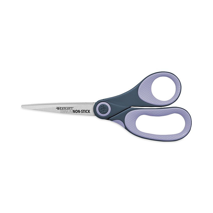 Westcott Non-Stick Titanium Bonded Scissors, 8" Long, 3.25" Cut Length, Gray/Purple Straight Handle (14910)
