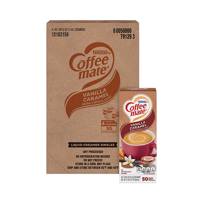 Coffee mate Liquid Coffee Creamer, Vanilla Caramel, 0.38 oz Mini Cups, 50/Box, 4 Boxes/Carton, 200 Total/Carton (79129CT)