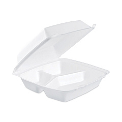 Dart Insulated Foam Hinged Lid Containers, 3-Compartment. 7.9 x 8.4 x 3.3, White, 200/Carton (85HT3)