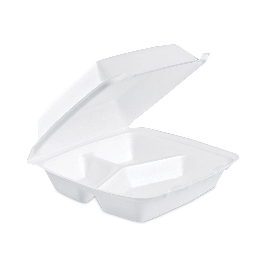 Dart Insulated Foam Hinged Lid Containers, 3-Compartment. 7.9 x 8.4 x 3.3, White, 200/Carton (85HT3)