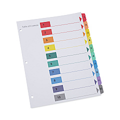 Universal Deluxe Table of Contents Dividers for Printers, 10-Tab, 1 to 10; Table Of Contents, 11 x 8.5, White, 6 Sets (UNV24804)