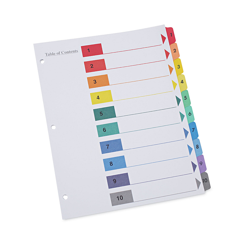 Universal Deluxe Table of Contents Dividers for Printers, 10-Tab, 1 to 10; Table Of Contents, 11 x 8.5, White, 6 Sets (UNV24804)