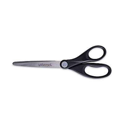 Universal Stainless Steel Office Scissors, Pointed Tip, 7" Long, 3" Cut Length, Black Straight Handle (UNV92008)