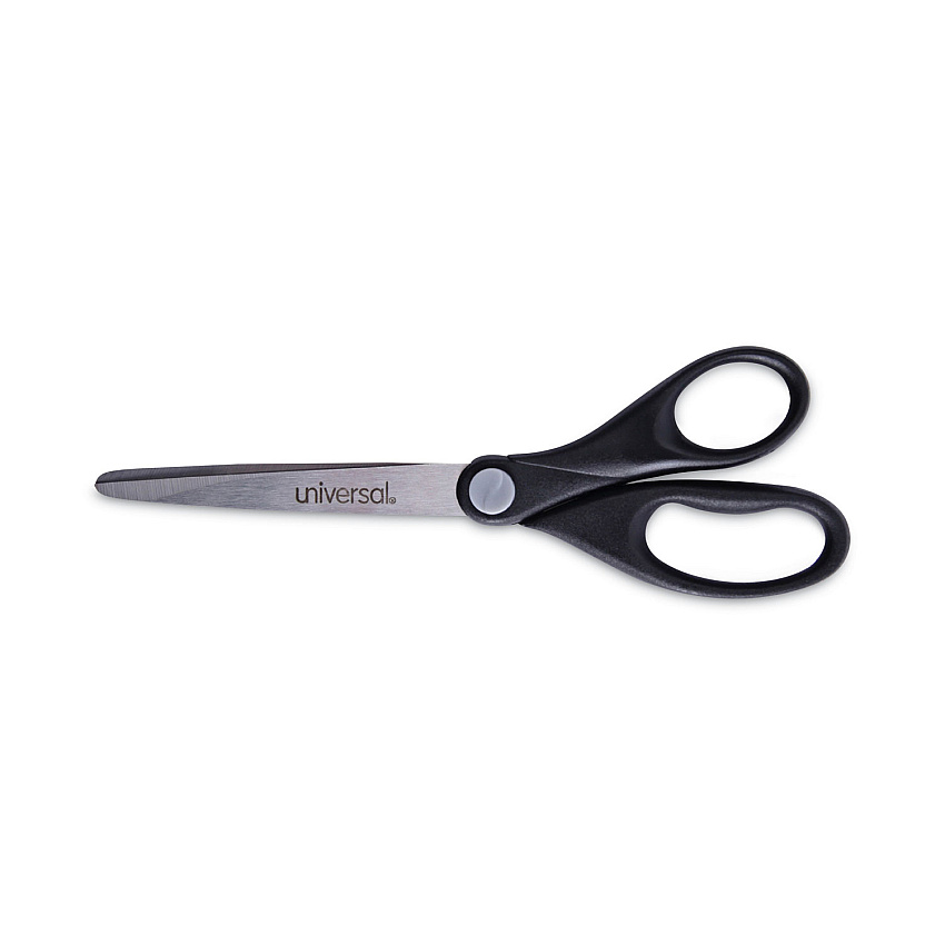 Universal Stainless Steel Office Scissors, Pointed Tip, 7" Long, 3" Cut Length, Black Straight Handle (UNV92008)