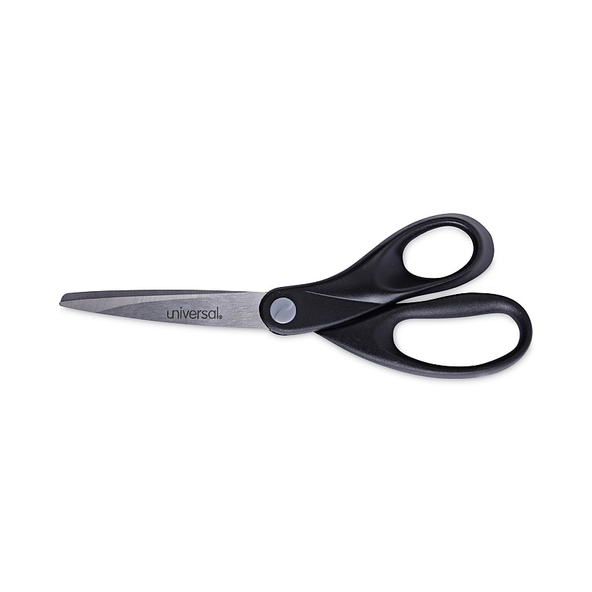 Universal Stainless Steel Office Scissors, 8" Long, 3.75" Cut Length, Black Straight Handle (UNV92009)