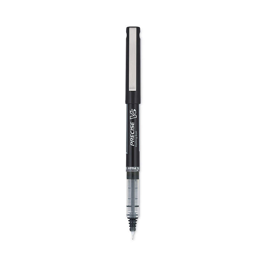 Pilot Precise V5 Roller Ball Pen, Stick, Extra-Fine 0.5 mm, Black Ink, Black Barrel, Dozen (35334)