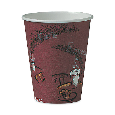 Dart Solo Paper Hot Drink Cups in Bistro Design, 8 oz, Maroon, 50/Bag, 20 Bags/Carton (378SI)