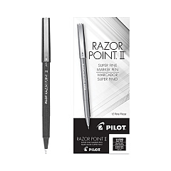 Pilot Razor Point II Super Fine Line Porous Point Pen, Stick, Extra-Fine 0.2 mm, Black Ink, Black Barrel, Dozen (11009)
